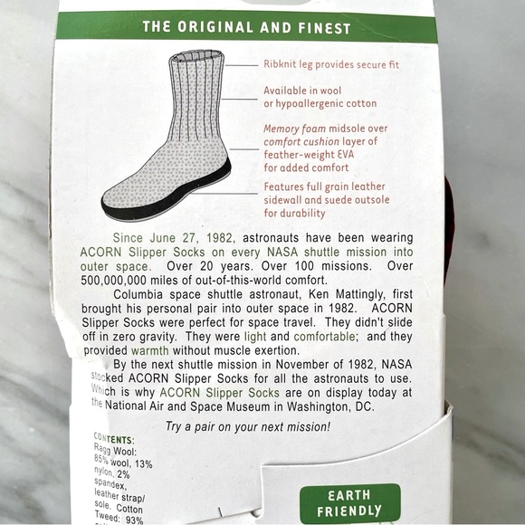 Acorn Original Slipper Sock•NWT•Size Medium (Men’s 9-10)•Light Grey Cotton Twist - Picture 6 of 15